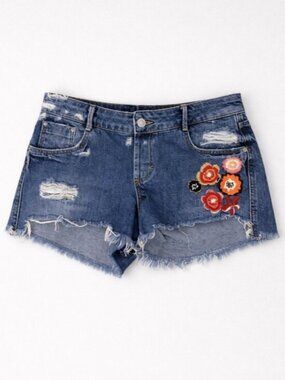 Zara Embroidered Cutoff Jean Shorts